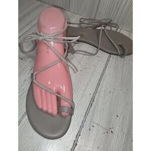 Tkees The Jo Gray Leather Lace Up Sandal Size 6 Boho Cottagecore